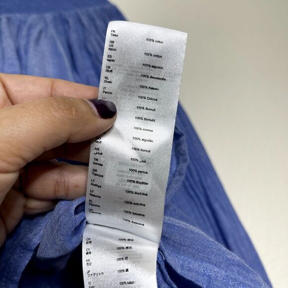 MAJE Top Medium Blue Lova Bleu Off Shoulder Smocked Blouse Long Bell Sleeve - Picture 6 of 8